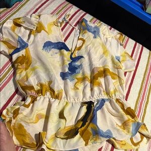 Nine West Blue and Yellow Abstract Blouse